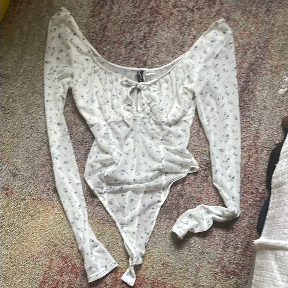 Floral White Long Sleeve Bodysuit